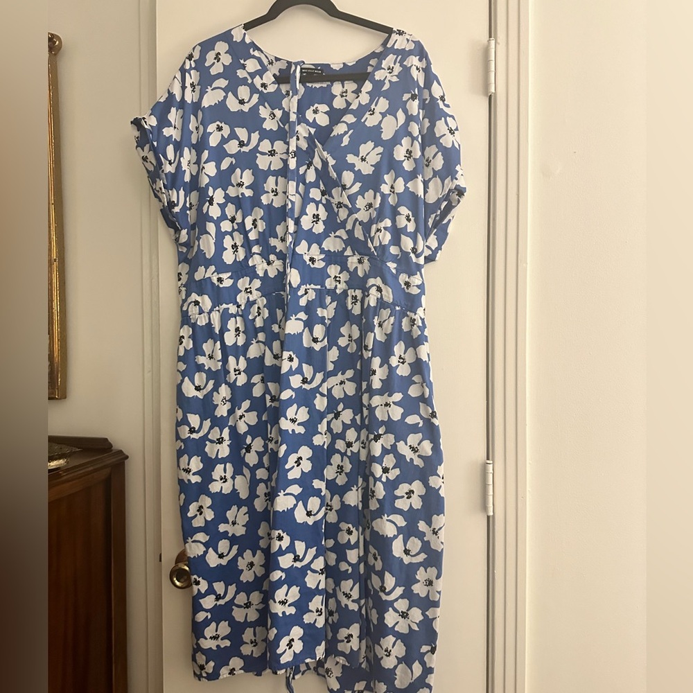 Who What Wear Blue Floral Print Belted Midi Dress 2X